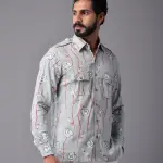 Men's Sanganeri Light Green Hunting Styled Floral Printed Shirt | Elegant Outdoor Wear